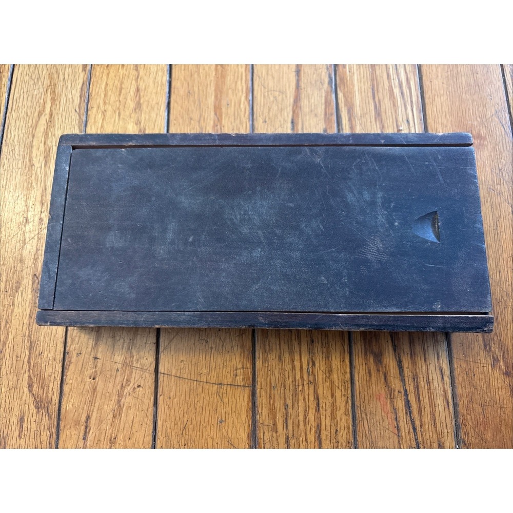 Vintage Small Wood Dovetail Box - Slide Top - Finger Notch - 8" x‎ 1.5" x 3.75"